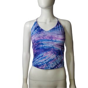 NECESSARY OBJECTS Blue and Purple Tie Dye Open Strappy Back Tank Top Size Medium